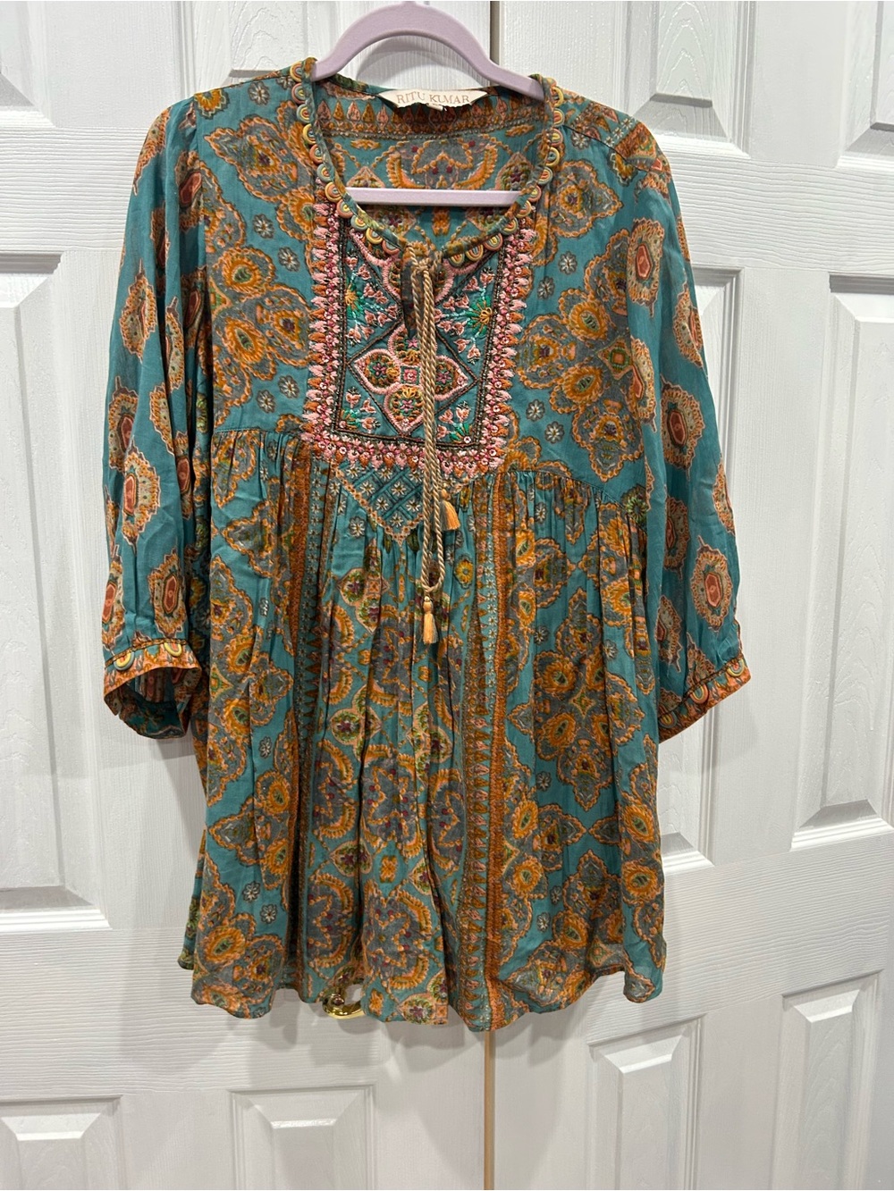 Ritu Kumar Teal and Orange Embroidered Boho Tunic